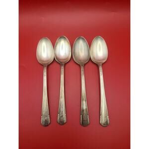 Set of 4 International Wm Rogers IS Chatham 1935 Silver Plate 6” Teaspoons Vtg